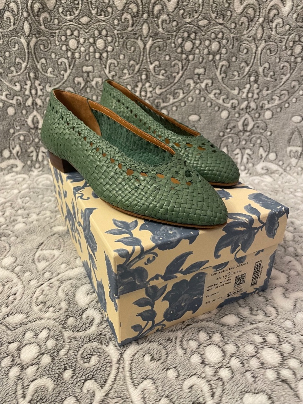 New in Box- Sezane Anya Ballerina Low Vert Green Woven - Size 38